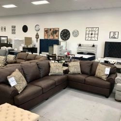 Ashley 2 Piece Genuine Leather Sofa And Loveseat 