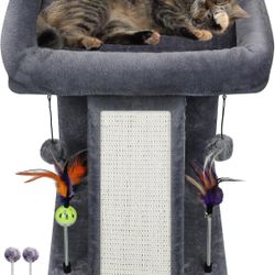Cat Tree Tower with Cat Scratching Post for Indoor Cats, Activity Centre Climbing Tree with Scratching Board and Playful Toy Balls, Grey