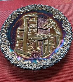 VTG Fenton Amethyst Carnival Glass Plate "The Printer"