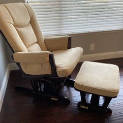 Shermag Glider Rocker And Ottoman Espresso Finish with Wheat Colored Fabric for Sale in Morgan Hill CA OfferUp