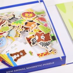  Magnetic Puzzles Drawing Board Art Easel Animals Wooden Puzzles Game for Kids - Wooden Learning & Educational Toy for Kids，Travel Gift for Toddlers