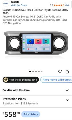 Dasaita 8GB+256GB Head Unit for Toyota Tacoma 2016-2023 Android 13 Car Stereo, 10.2'' QLED Car Radio with Wireless CarPlay Android Auto, Plug and Play