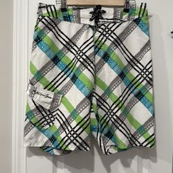 Men's Size 34 Maui & Sons Board Shorts Swim Trunks Multicolor Geometric Plaid
