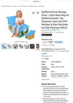 Clear Bean Bag for Stuffed Animals, Toy Organizer Seat