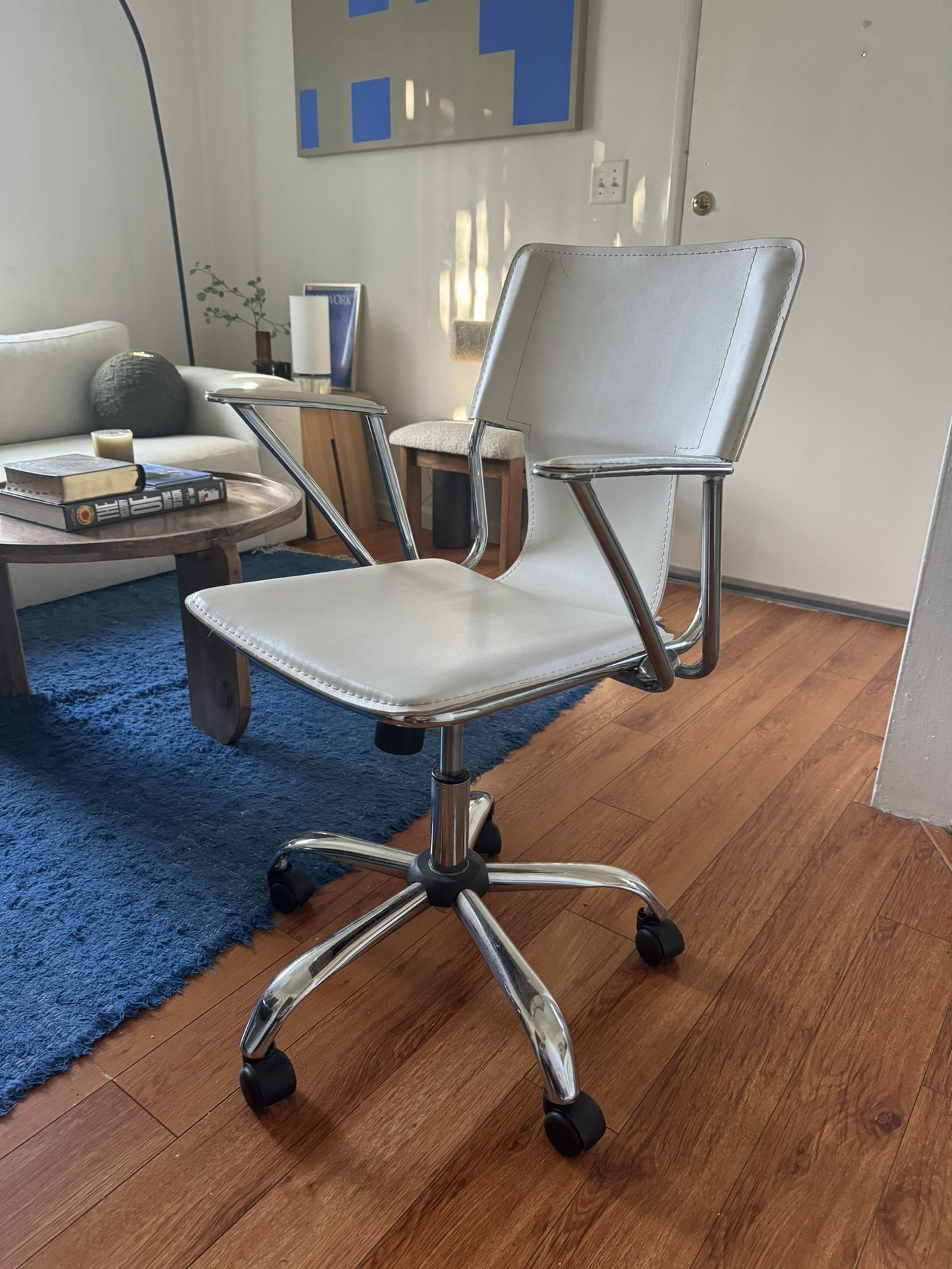 White Leather + Metal Desk Chair