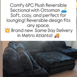 Comfy 6PC Plush Reversible Sectional with Ottoman 🛋️
