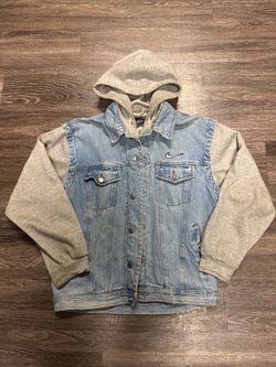 Nike Denim Jacket with Gray Hoodie Sleeves