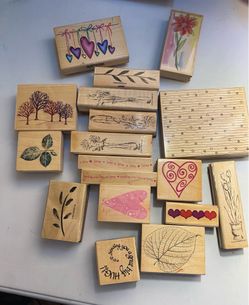 Lot of wood mounted rubber stamps
