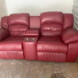 Red Leather Power Reclining Sofa