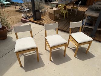 Set of 3 Wood Dining Chairs with Upholstered Seats