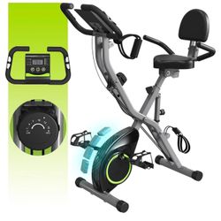 Indoor Exercise Bike, 5 IN 1 Foldable Stationary Bike with 16-Level Magnetic Resistance and Tri-Position Ride, 300LBS Capacity, 5.5 LBS Flywheel, for 