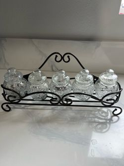 Princess House Crystal Glass Set w/ Rack, Mugs & Serving Tray