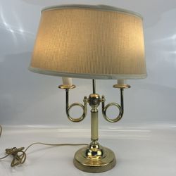 ALSY 2-Arm Brass Plated Bouillotte Table Lamp French Horn Style w/ Shade VTG
