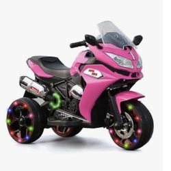 Kids Pink 3 Wheel Ride On Electric Motorcycle- 12V