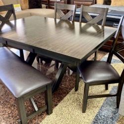 NEW KELLY DINING TABLE WITH 4 CHAIRS AND BENCH ONLY $799! EASY FINANCING 💰 SAME DAY DELIVERY🚚