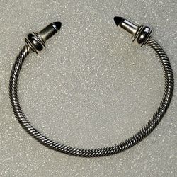 Taxco Mexico Sterling Silver cable open cuff bracelet w/ Black onyx