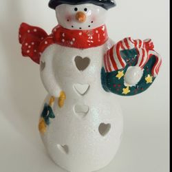Christmas Holiday Snowman Candle Holder Hallmark Decoration Winter Holiday Decor