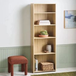 5 Shelf Bookcase Natural- Bookshelf Storage Organizer Wood