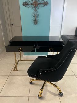 Desk & Chair (Black & Gold)