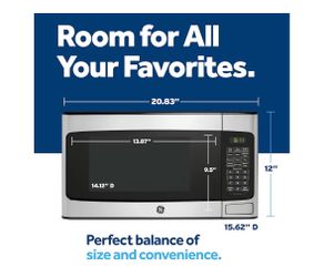 Like New GE Compact Countertop Microwave Oven, 1.1 Cubic Ft., 950w Capacity, 6 Auto Cook Settings, Child-Lock Technology, Dorm Room, Apartment, Stainl