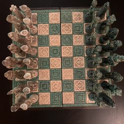 Aztec Mayan Turquoise Stone Chess Set