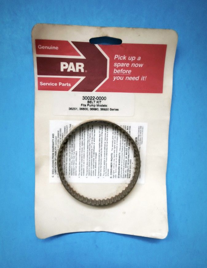 Genuine PAR 30022-0000 Belt Kit Fits Pump Models: 36251, 36600, 36680, 36950 Series, New, Sealed!