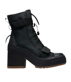 Women’s Black Heeled Combat Boot with Lug Sole