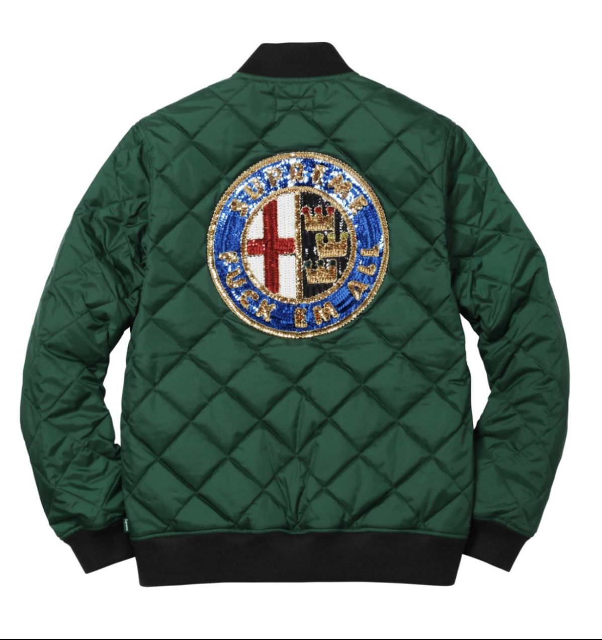 Supreme Supreme "fuck Em All" Sequin Patch Qulited Bomber Jacket green medium