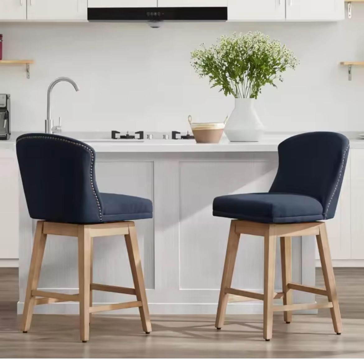 😀 2Pcs 26" Seat-Height CHITA Counter Height Swivel Barstools, FSC Certified Upholstered Performance Fabric Bar Stools, blue