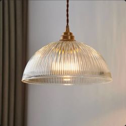 ✨ NEW Winston Porter Antique Brass Ribbed Glass Pendant Light ✨