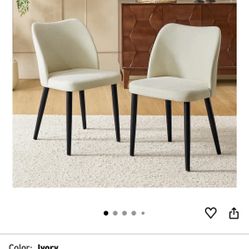 Set of 2 Modern Upholstered Dining Chairs with Wooden Legs 