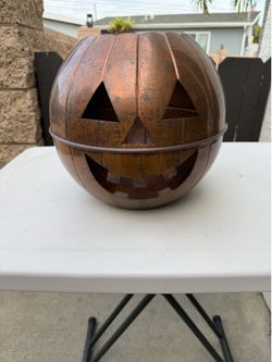 Large 10” Restoration Hardware jack o lantern pumpkin copper
