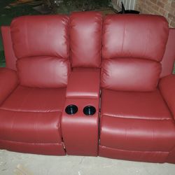 Manual Bonded Leather Rcliner Loveseat