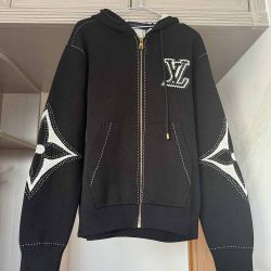 Louis Vuitton Cotton Intarsia Zip Up Hoodie Black 