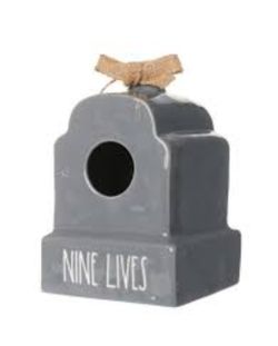 Rae Dunn "Nine Lives" Tombstone Bird House & Feeder 