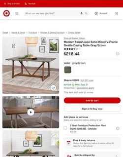 Modern Farmhouse Solid Wood V-Frame Trestle Dining Table Grey/Brown