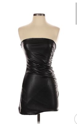 Zara Black Leather Cocktail Dress 