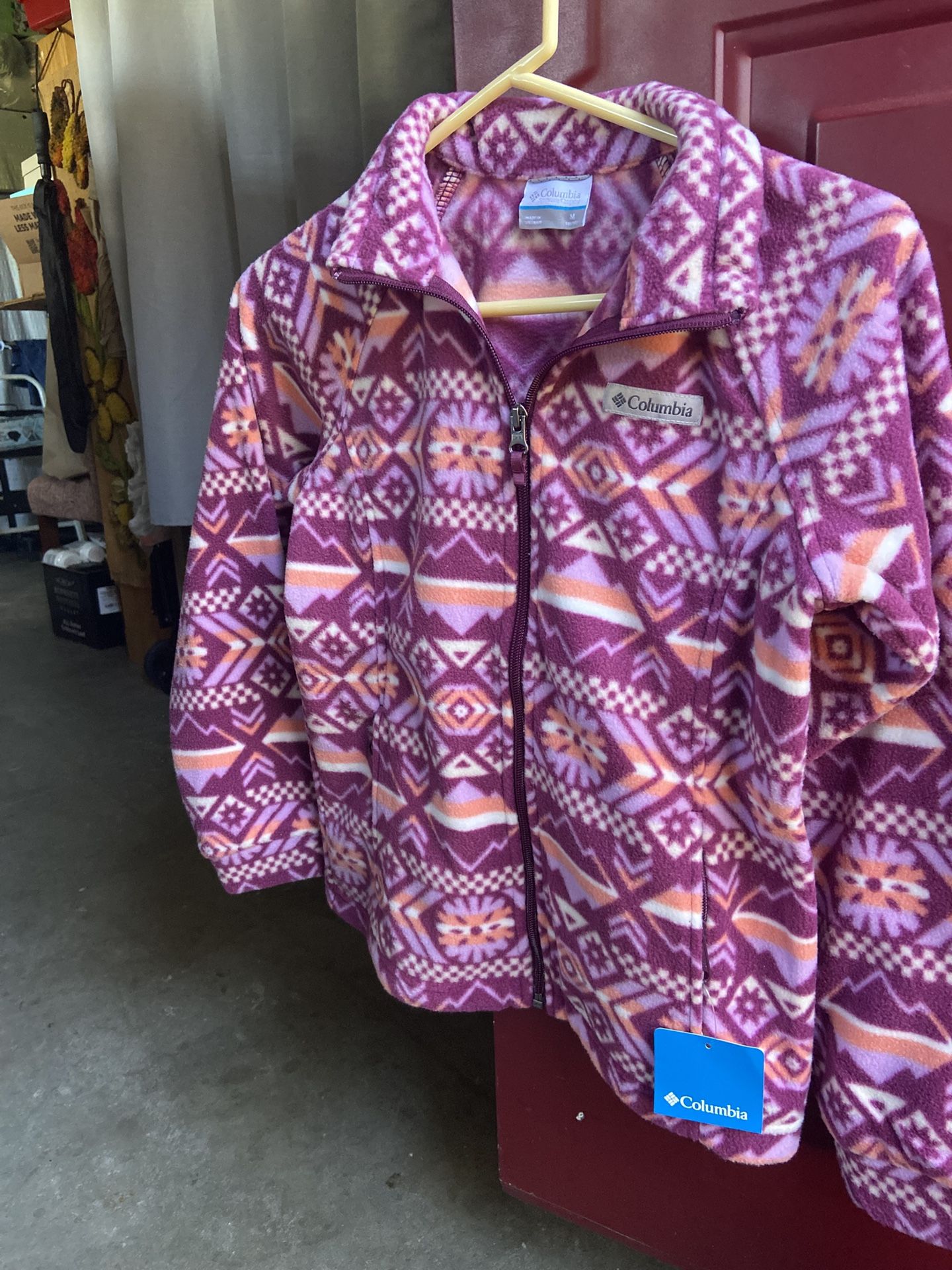 NEW COLUMBIA Girls' Castle Dale Printed Full Zip Fleece Jacket Sawyer Rapids Youth( M 10-12)