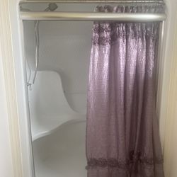 Purple Burgundy W/ Rose Detail Fabric Shower Curtain + Silver Hooks 