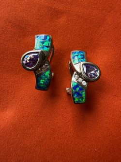 Beautiful 925 Silver Earrings With Opal Amethyst And Diamonds Even More Beautiful In Person