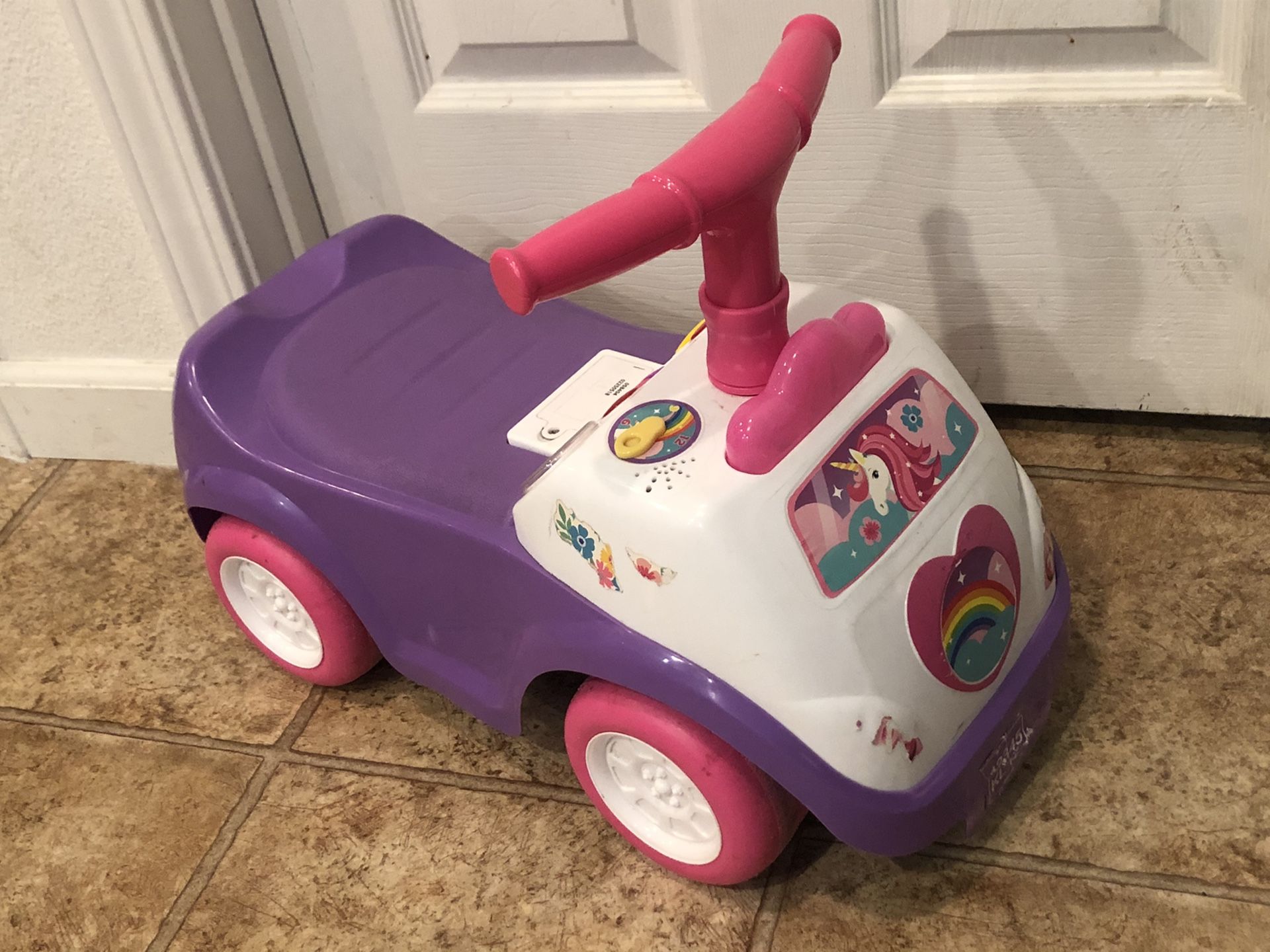 Unicorn ride on car toddler toy