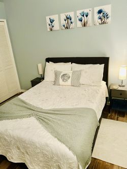 BED SIDE TABLES AND BED FRAME AND HEADBOARD