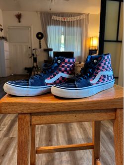 Vans Sk8-Hi Checkerboard High Top Sneakers - Navy Orange