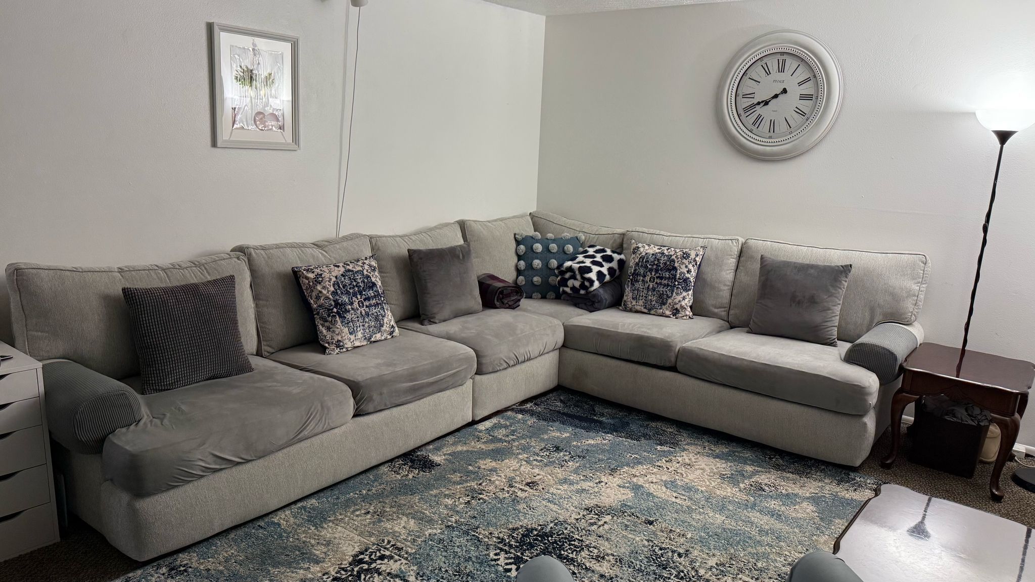 RC WillEY Grey Sectional Six Cushions With Covers From Home, Free Pets Free Smoking