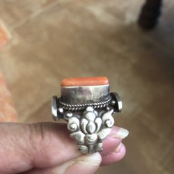 Rare Vintage Silver Old Coral Ring From Morocco