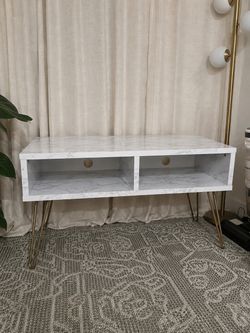42" TV Stand, White Faux Marble