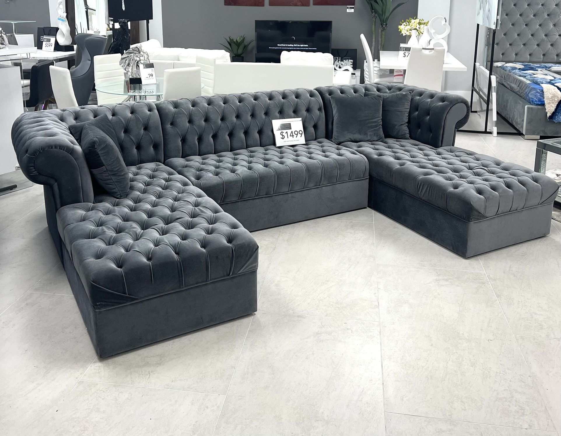 Large Grey Velvet Sofa Sectional 🔥buy Now Pay Later