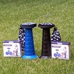 2pc Blue & Black Tall Collapsible Camping Park Fishing Portable Stools w/ Cushion