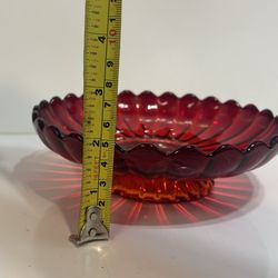 Imperial Glass Compote/Candy Dish, Ruby Red Pedestal Scalloped Edge