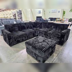 4 Pieces Black Color Sectional Sofa